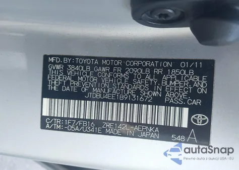 2011 Toyota Corolla S/Le z USA, uszkodzony, nr VIN JTDBU4EE1B9131672